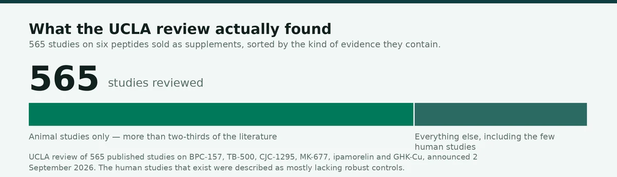 Chart: the UCLA review's 565 studies by type of evidence